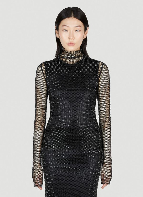 Sportmax Noemi Rhinestone Mesh Top - Woman Tops Black M