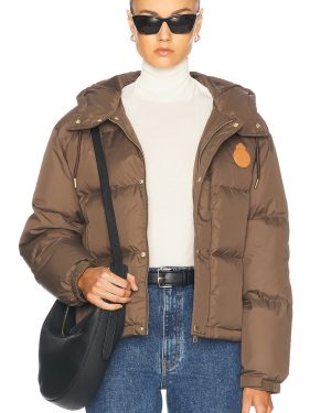 Sporty & Rich Crown Puffer Jacket in Chocolate Tan - Brown. Size L (also in XS).