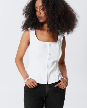 Square Neck Twill Corset Top