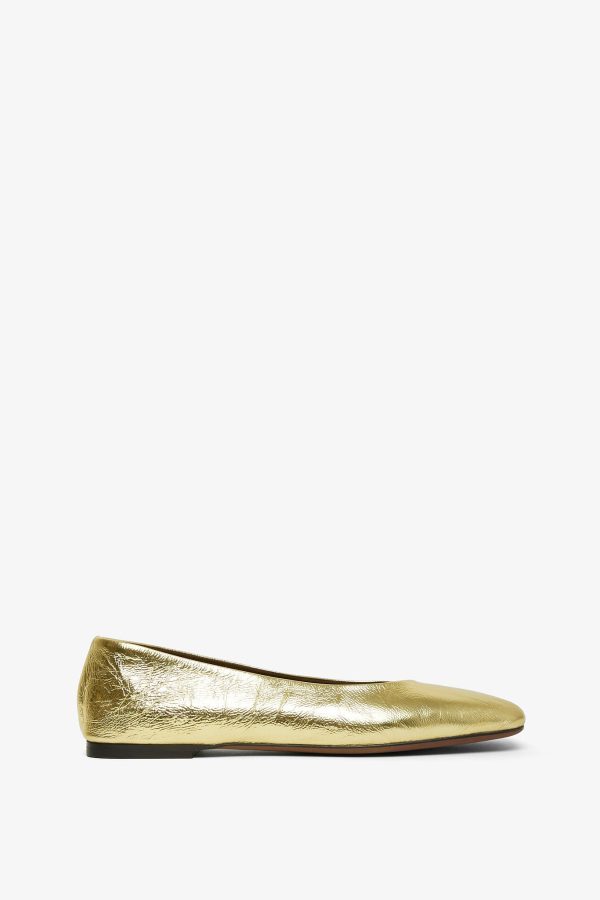 Square nappa gold ballet flats