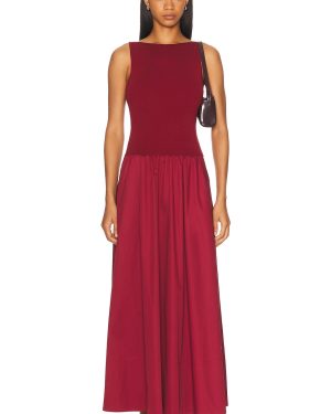 St. Agni Bateau Cut Out Dress in Berry - Red. Size L (also in M, S, XL, XS).