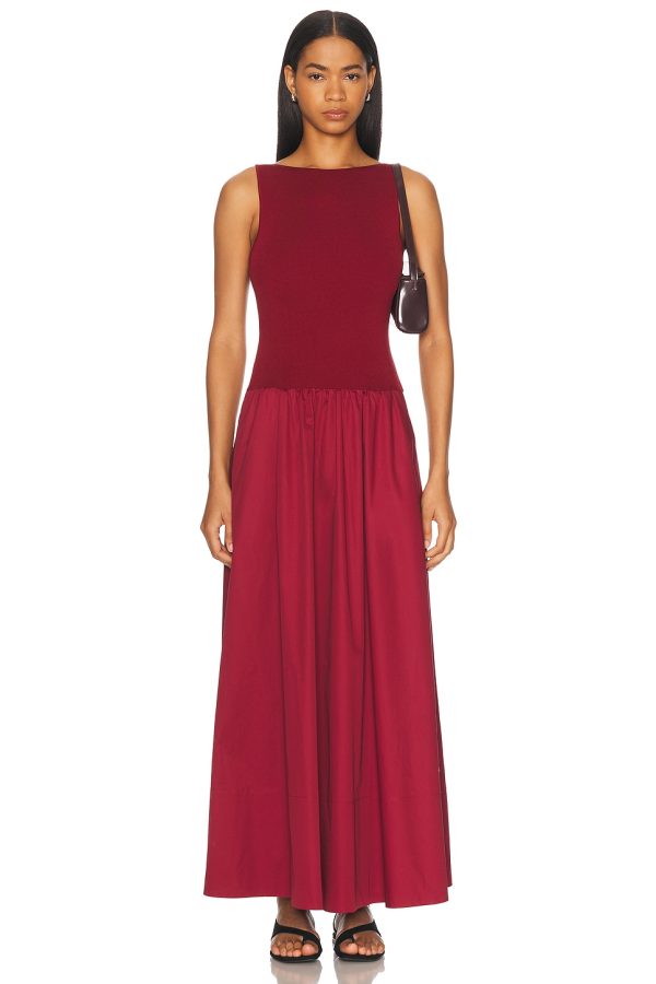 St. Agni Bateau Cut Out Dress in Berry - Red. Size L (also in M, S, XL, XS).