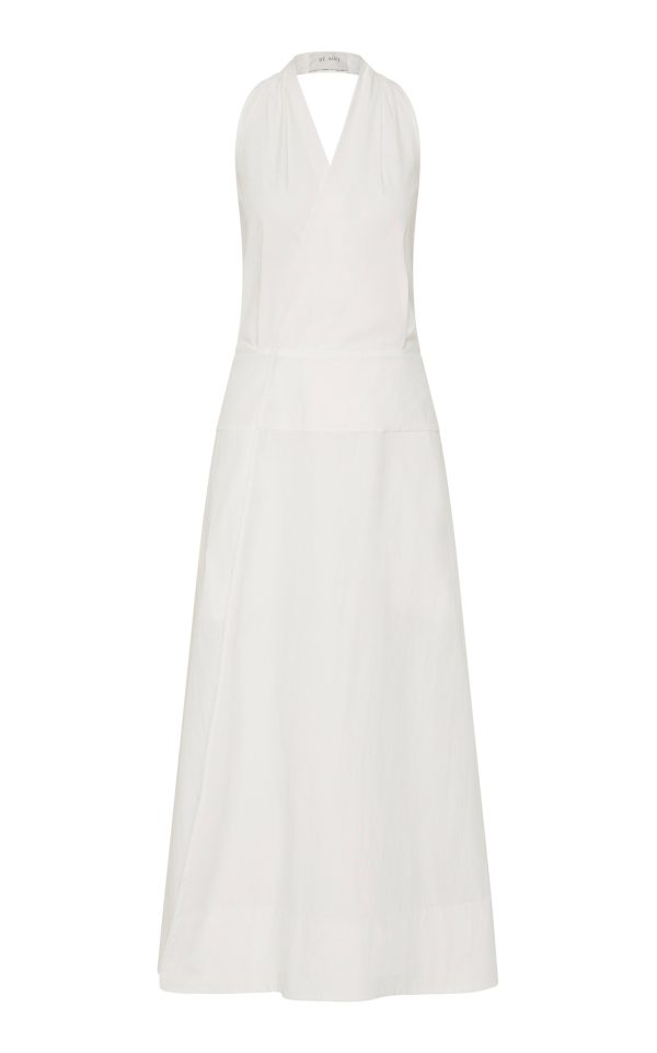 St. Agni - Wrap Cotton-Blend Halter Maxi Dress - White - XL - Only At Moda Operandi