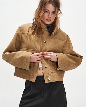 Stand Studio Esther Vegan Leather Jacket at Free People in Sand, Size: 34