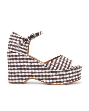 Staud Stella Platform Sandal in Dark Chocolate Micro Check - Brown. Size 37 (also in 38, 39, 40, 41).