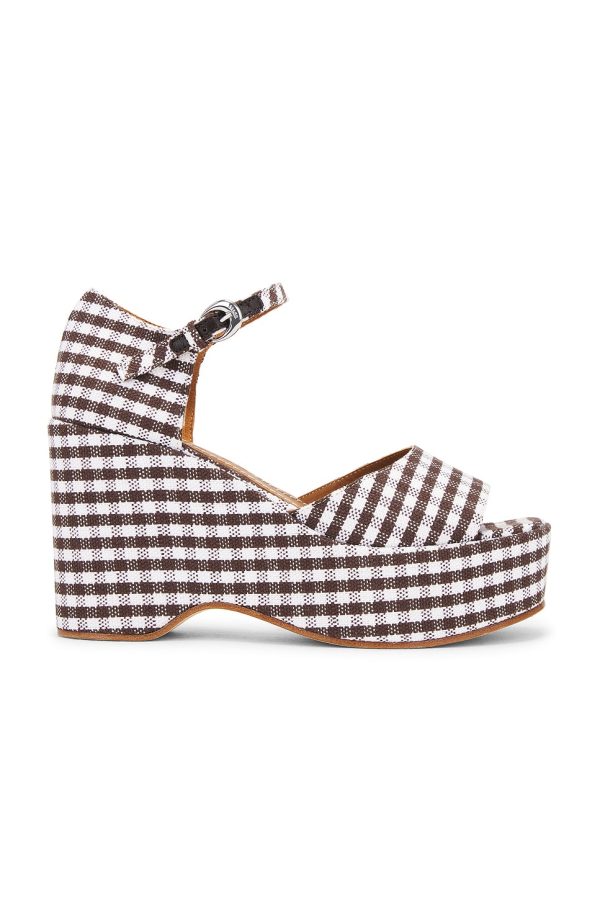 Staud Stella Platform Sandal in Dark Chocolate Micro Check - Brown. Size 37 (also in 38, 39, 40, 41).