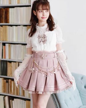 Steampunk Lolita SK White Grommets Pleated Lolita Skirts