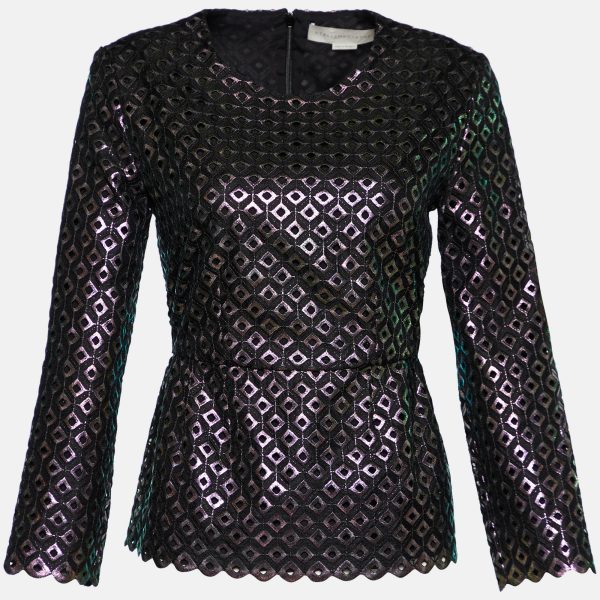 Stella McCartney Black Cutwork Peplum Top S