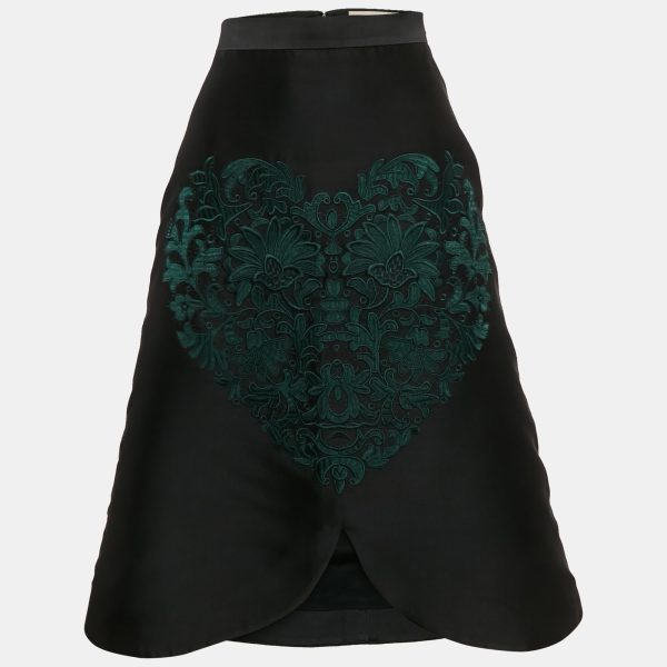 Stella McCartney Black Embroidered Silk Blend Midi Skirt S