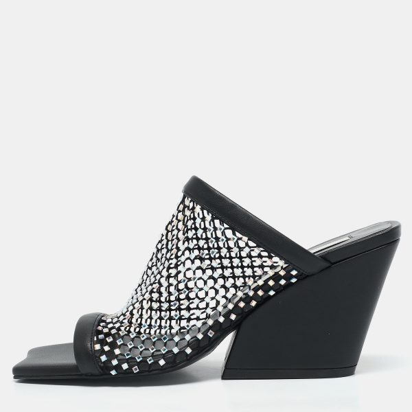 Stella McCartney Black Faux Leather and Mesh Slide Sandals Size 35