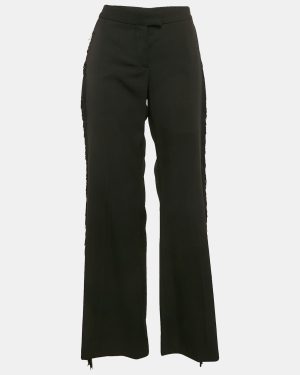 Stella McCartney Black Wool Fringed Detail Flared Trousers M