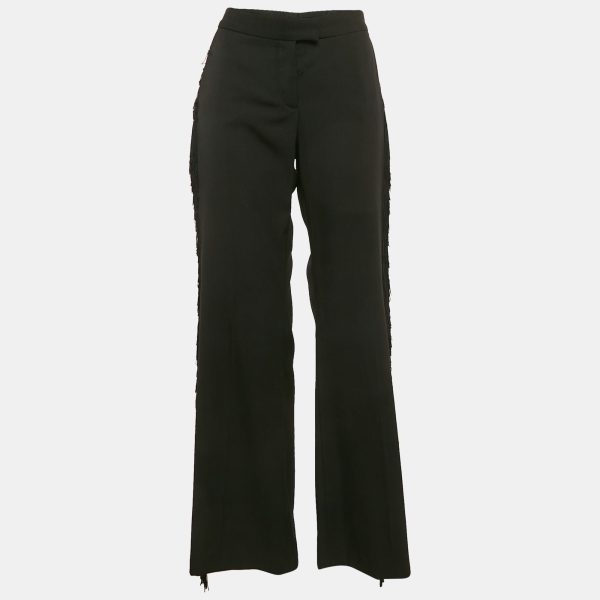 Stella McCartney Black Wool Fringed Detail Flared Trousers M