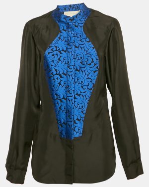 Stella McCartney Black/Blue Jacquard Paneled Wool Blend Shirt M