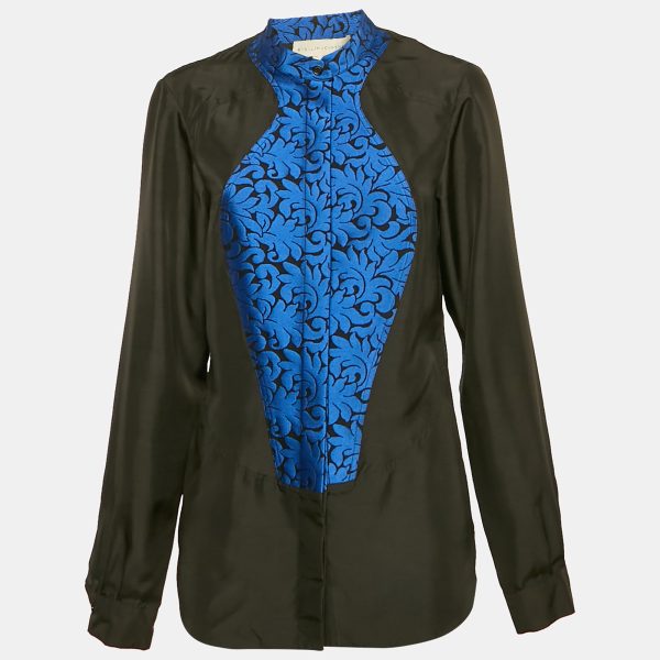 Stella McCartney Black/Blue Jacquard Paneled Wool Blend Shirt M