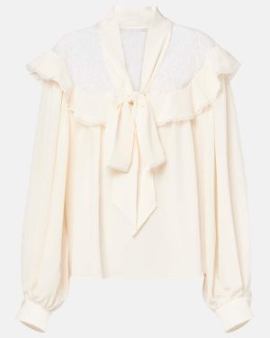 Stella McCartney Bow-detail lace-trimmed silk blouse
