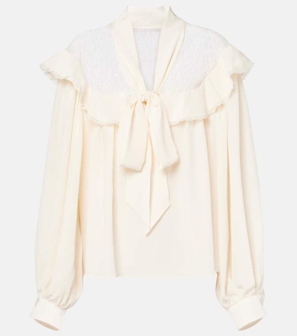 Stella McCartney Bow-detail lace-trimmed silk blouse