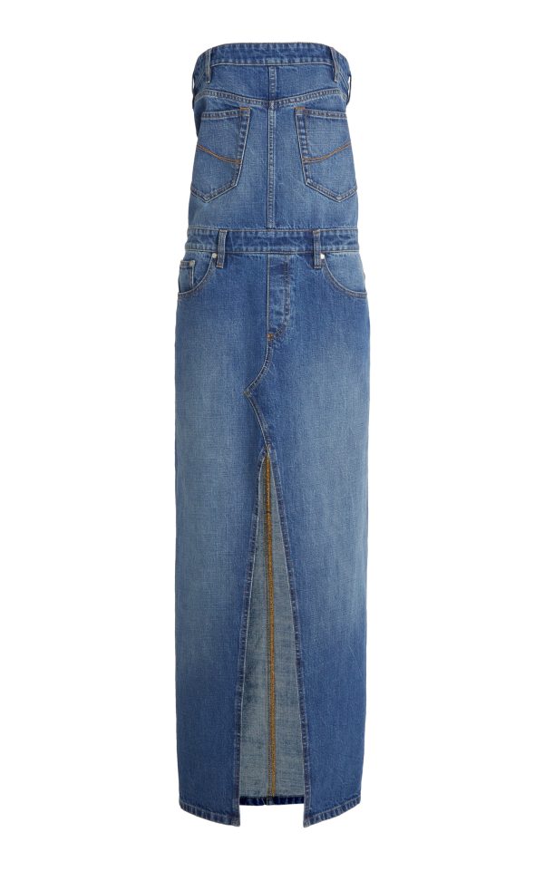 Stella McCartney - Denim Strapless Maxi Dress - Medium Wash - M - Moda Operandi