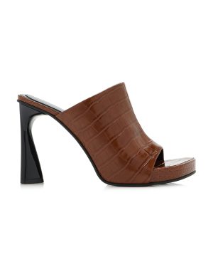 Stella McCartney - Elsa Croc-Effect Vegan Leather Mules - Brown - IT 37 - Moda Operandi