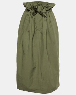 Stella McCartney Khaki Green Cotton Blend Paperbag Midi Skirt M