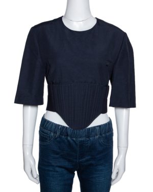 Stella McCartney Navy Blue Linen Blend Corset Top M