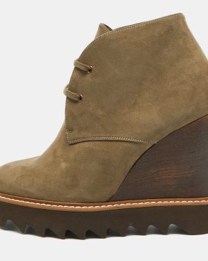 Stella McCartney Olive Green Faux Leather Leana Wedge Boots Size 39