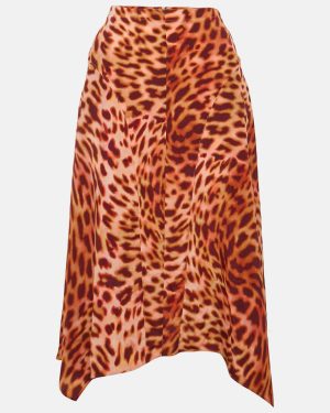 Stella McCartney Pink/Brown Leopard Print Silk Midi Skirt XXS