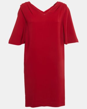 Stella McCartney Red Crepe Gathered Shoulder Shift Dress S