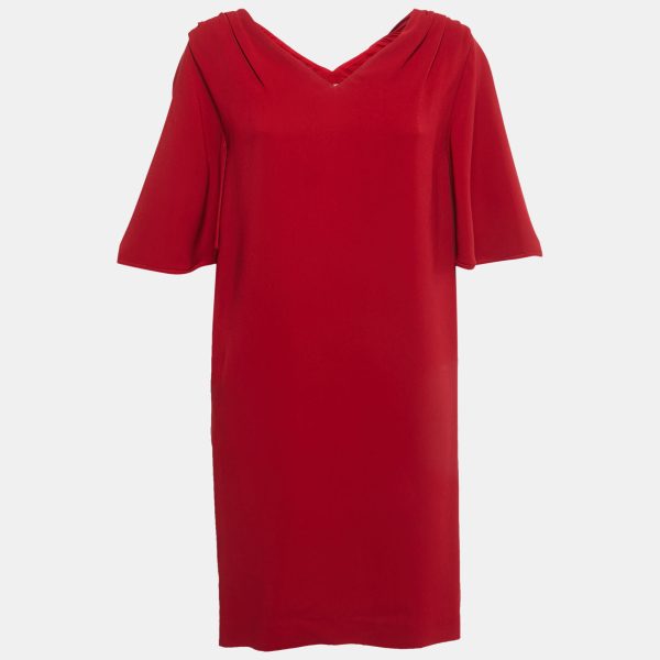 Stella McCartney Red Crepe Gathered Shoulder Shift Dress S