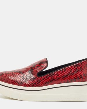 Stella McCartney Red/Black Faux Python Leather Creeper Platform Loafers Size 41