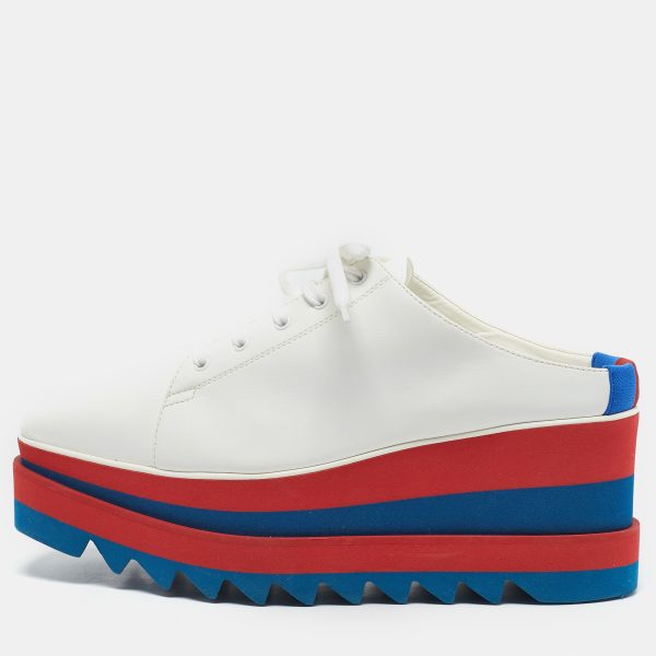 Stella McCartney White Faux Leather Elyse Platform Mules Size 38.5
