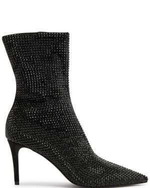 Stella Mccartney Iconic 90 Embellished Faux Suede Ankle Boots - Black - 7