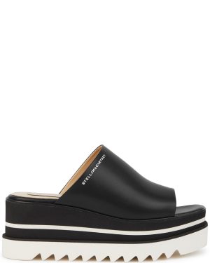 Stella Mccartney Sneak-elyse Faux Leather Flatform Sliders - Black - 3