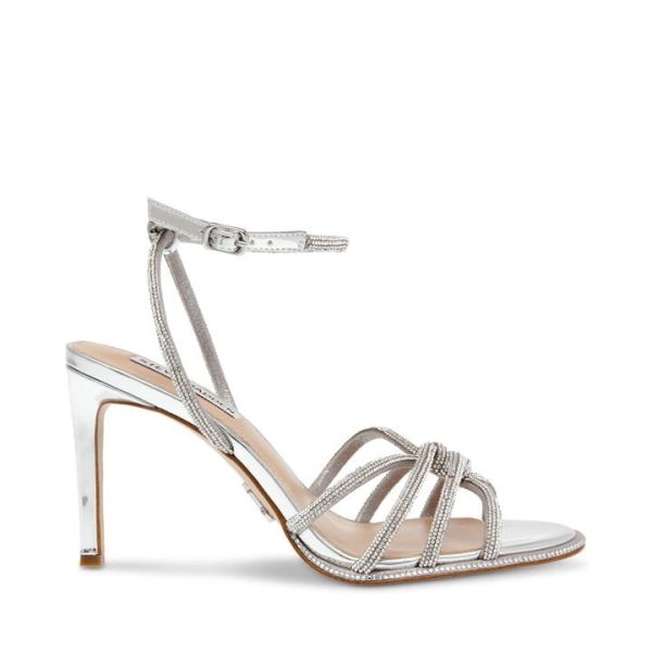Steve Madden Kailyn-R Rhinestone-Embellished Faux-Leather Heeled Sandals - Silver