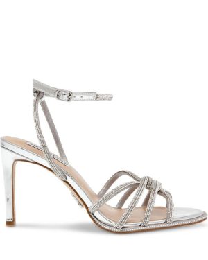 Steve Madden Kailyn-R Rhinestone-Embellished Faux-Leather Heeled Sandals - Silver
