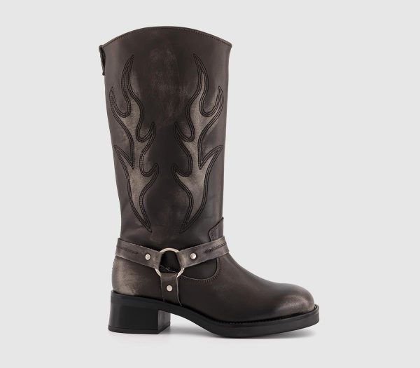 Steve Madden Womens Grey Leather Stitch Detail Bloom Cowboy Boots, Size: 3