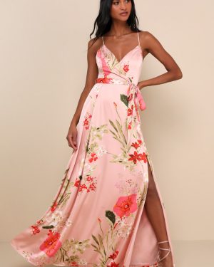 Still the One Blush Pink Floral Print Satin Maxi Dress