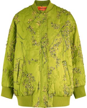 Stine Goya Floral-print Embellished Satin Bomber Jacket - Green - L (UK14 / L)