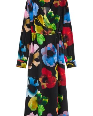 Stine Goya Floral-print Wrap-effect Matte Satin Midi Dress - Multicoloured 1 - XL (UK16 /xl)