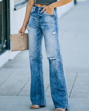 Straight Jeans For Woman High Rise Ripped Spring Bottoms 2025
