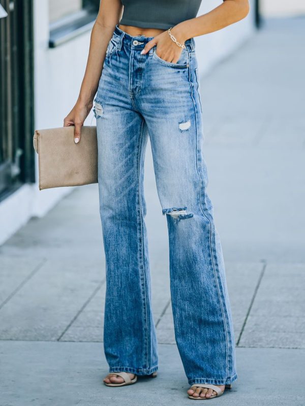 Straight Jeans For Woman High Rise Ripped Spring Bottoms 2025