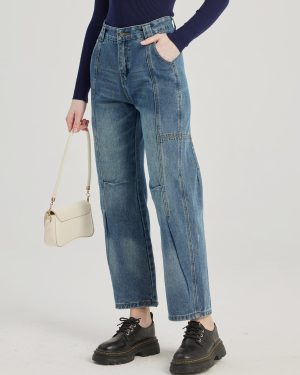 Straight Jeans In Blue Casual Cropped Pants For Women 2025