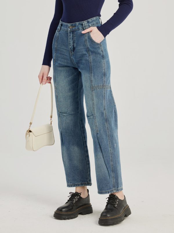 Straight Jeans In Blue Casual Cropped Pants For Women 2025