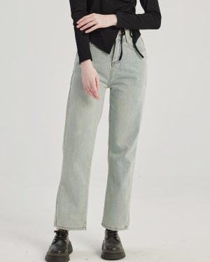 Straight Jeans In Light Blue Casual Cropped Pants For Women 2025