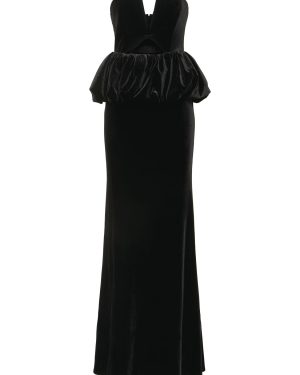 Strapless Velvet Peplum Maxi Dress