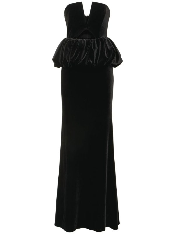Strapless Velvet Peplum Maxi Dress