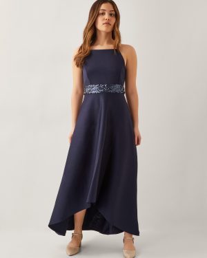 Strappy Sequin High-Low Prom Dress Blue