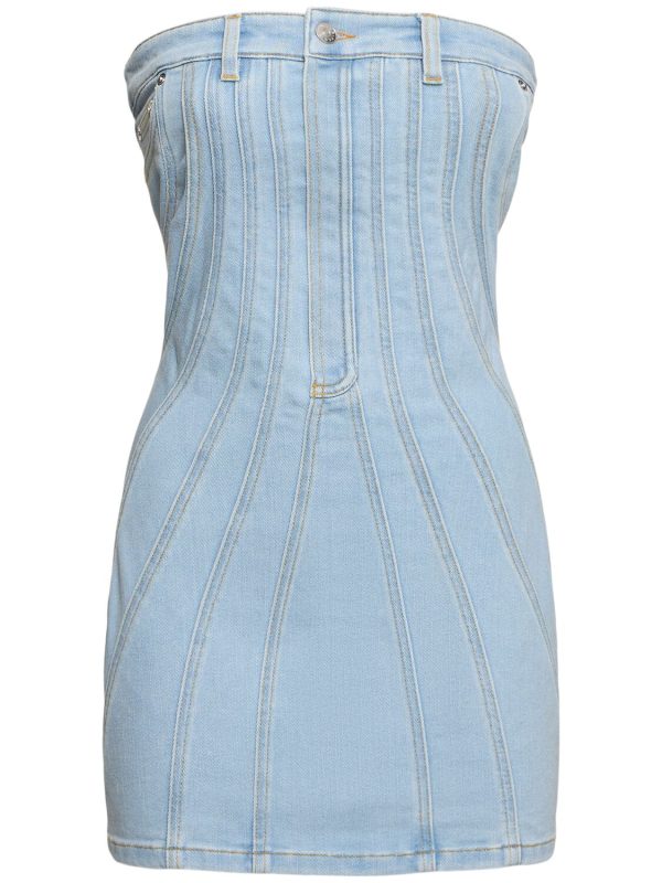 Stretch Denim Strapless Mini Dress