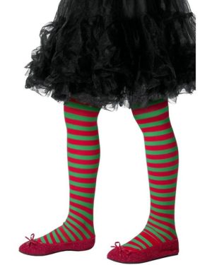 Striped Tights Childs Red & Green,Children's Tights Age 8-12