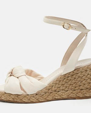 Stuart Weitzman Cream Leather Rosemarie Wedge Espadrille Sandals Size 37