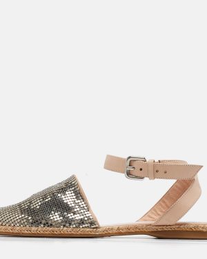 Stuart Weitzman Silver/Beige Metal and Leather Colorblock Espadrilles Size 38